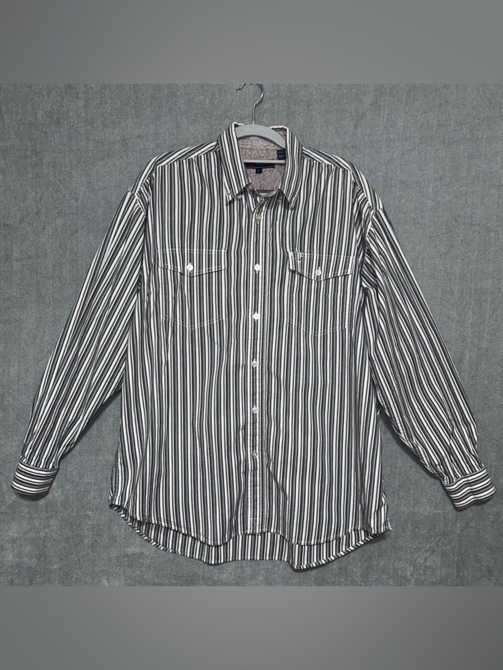 Roper Men’s Button Down Shirt Large Light Pink Gray Long Sleeve